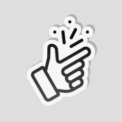 Snap finger, sign of easy, simple icon. Linear sticker, white border and simple shadow on gray background