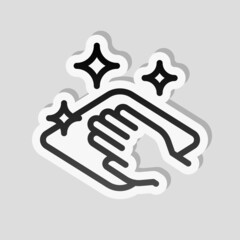 Clean surface, wipe to disinfect, simple icon. Linear sticker, white border and simple shadow on gray background