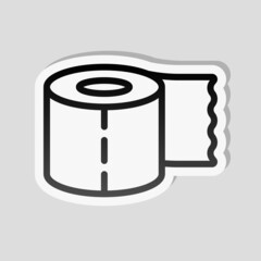 Roll of toilet paper, simple icon. Linear sticker, white border and simple shadow on gray background