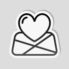 Paper map and heart, favorite addresses, loved places. Linear sticker, white border and simple shadow on gray background