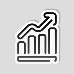 Growing graph, grow arrow, increase of business, economic success. Linear sticker, white border and simple shadow on gray background