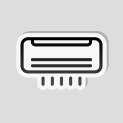 Air conditioner, climate system, simple icon. Linear sticker, white border and simple shadow on gray background