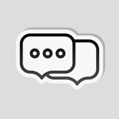 Speech bubbles, chat messages, text clouds, simple icon. Linear sticker, white border and simple shadow on gray background