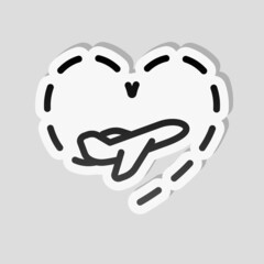 Plane and heart, love of travel, simple business icon. Linear sticker, white border and simple shadow on gray background