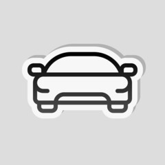Car silhouette, simple icon. Linear sticker, white border and simple shadow on gray background