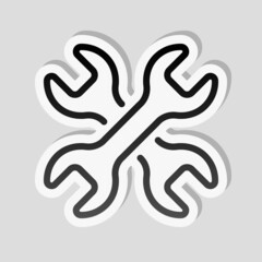 Obraz premium Service tools, wrench and screwdriver, repair instruments, simple icon. Linear sticker, white border and simple shadow on gray background