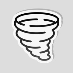 Tornado or storm, weather, simple icon. Linear sticker, white border and simple shadow on gray background