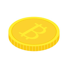 Gold bitcoin coin. Isometric golden crypto currency icon. Wealth symbol. Vector illustration isolated on white.