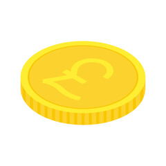Gold pound sterling coin. Isometric golden money icon. Wealth symbol. Vector illustration isolated on white.
