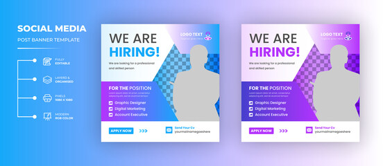 We are hiring job vacancy Social Media Post Or Instagram Promotional Social Media Square Banner And Square Flyer Template Design