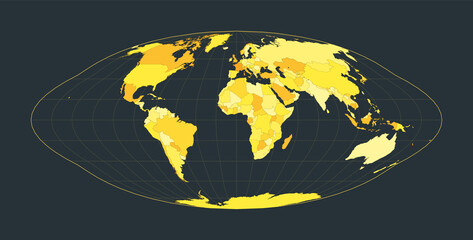 World Map. Pseudocylindrical equal-area Goode homolosine projection. Futuristic world illustration for your infographic. Bright yellow country colors. Awesome vector illustration.