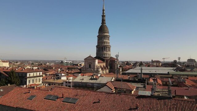 Stunning aerial view of basilica saint gaudenzio in novara Italy, taken in a sunny day 2022