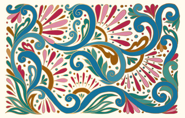 Abstract floral background. Vector ornament pattern. Paisley elements. Great for fabric, invitation, wallpaper, decoration, packaging or any desired idea.
