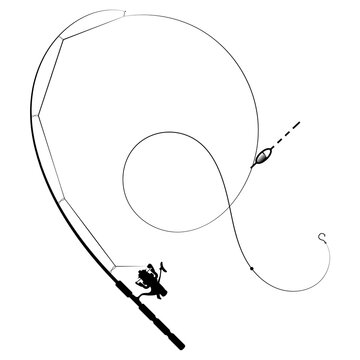 recommend clip art: Fishing rod with float and hook. Silhouette for fishing and hobby
