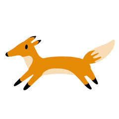 Cute fox in modern simple flat style. Isolated vector illustration. Funny cute animal with red tail. Forest sly predator.