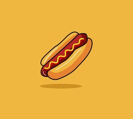 Hot dog. Detailed vector icon isolated on white background. Series of food and drink and ingredients for cooking. Unhealthy food. Sticker in cartoon style with contour. For patches, prints for clothes