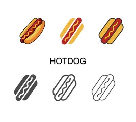 Hot dog icon set. Creative hot dog icons filled, outline, colored and flat symbols