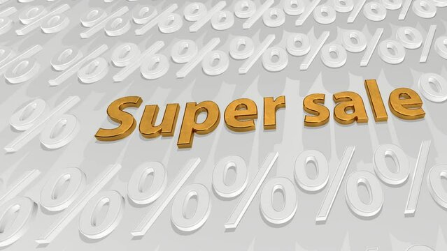 Super sale, golden letters among percent symbols. bulk sale advertising. Black Friday sale concept animation