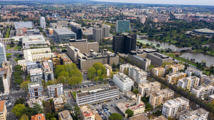 Aerial view of the modern EUR district in Rome, built for the Universal Exposition that should have...