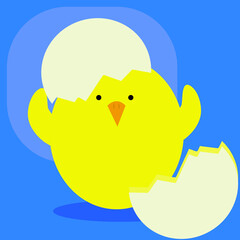 Easter chick. cartoon little chick in the egg.  Cute easter symbol 