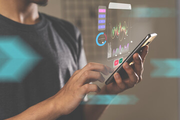 Businessmen work with stock market investment to analyze trading data.