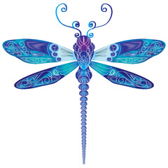 blue dragonfly isolated on white - obrazy, fototapety, plakaty
