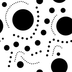 Seamless black and white vector pattern: messy big and small circles