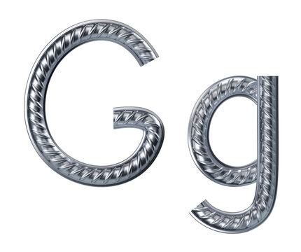 Letter g. font from construction rebar. 3D render