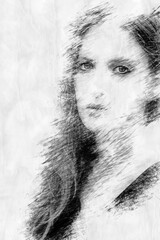 portrait of young woman in pencil drawing style