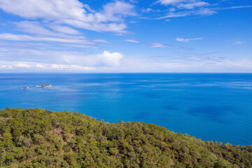Obraz premium Aerial view Mediterranean Sea and Ucadalar islands not so far from Tekirova town. Beydaglari Coastal National Park, Antalya Province, Turkey.