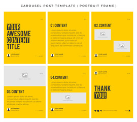 Carousel post template for social media. Microblog style, portrait frame, modern simple minimalist style with deep yellow color theme. © rendsign