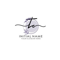 TC Luxury initial handwriting logo with flower template, logo for beauty, fashion, wedding, photography