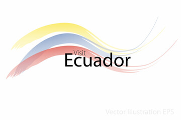Fototapeta na wymiar the slogan visit Ecuador with curved waves in watercolor style which are in the colors of the national flag. Vector Illustration