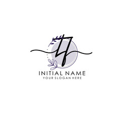 Fototapeta premium TF Luxury initial handwriting logo with flower template, logo for beauty, fashion, wedding, photography