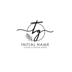 TG Luxury initial handwriting logo with flower template, logo for beauty, fashion, wedding, photography