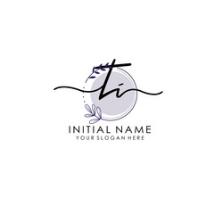 TI Luxury initial handwriting logo with flower template, logo for beauty, fashion, wedding, photography