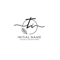TI Luxury initial handwriting logo with flower template, logo for beauty, fashion, wedding, photography