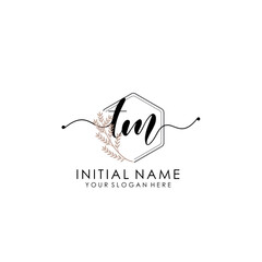 TM Luxury initial handwriting logo with flower template, logo for beauty, fashion, wedding, photography