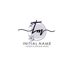 TM Luxury initial handwriting logo with flower template, logo for beauty, fashion, wedding, photography