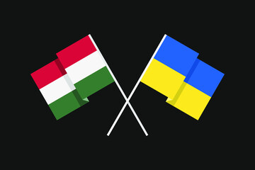 Flags of the countries of Ukraine and the Republic of Hungary in national colors. Help and support from friendly countries. Flat minimal graphic design.