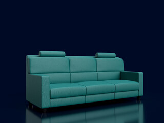 3d render green lather sofa in black background interior