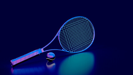Tennis racket and ball 3d render blue
