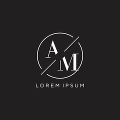 Letter AM logo with simple circle line. Creative look monogram logo design