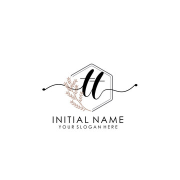 TT Luxury initial handwriting logo with flower template, logo for beauty, fashion, wedding, photography