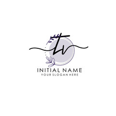 TV Luxury initial handwriting logo with flower template, logo for beauty, fashion, wedding, photography