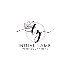 TZ Luxury initial handwriting logo with flower template, logo for beauty, fashion, wedding, photography