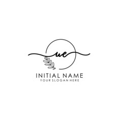 UE Luxury initial handwriting logo with flower template, logo for beauty, fashion, wedding, photography