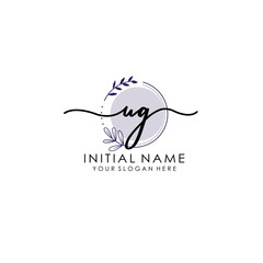 Obraz premium UG Luxury initial handwriting logo with flower template, logo for beauty, fashion, wedding, photography