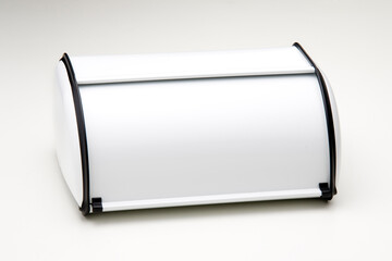 White metal bread box closed, isolated