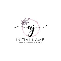 UJ Luxury initial handwriting logo with flower template, logo for beauty, fashion, wedding, photography